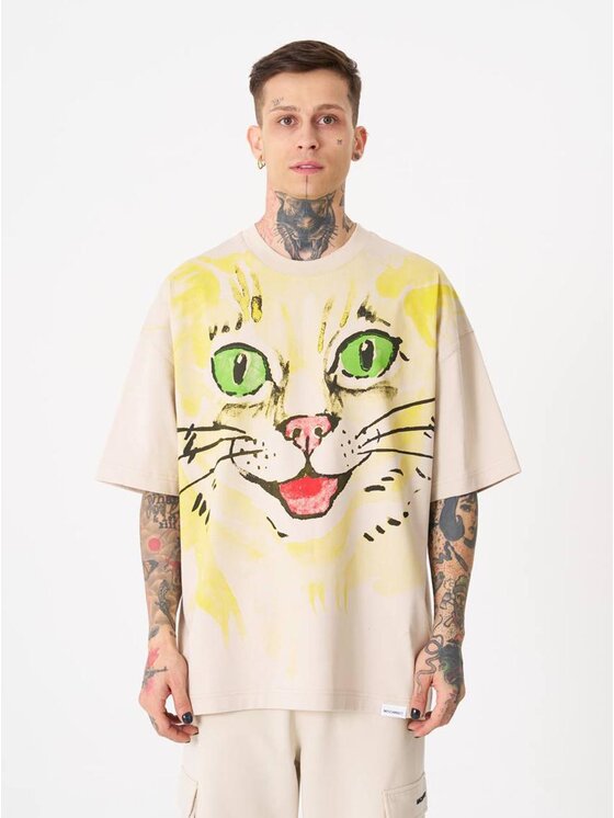T-Shirt Machinist, Rozmiar XL, Brązowe, Koszulka Z Krótkim Rękawem Męska Oversize Beżowa Machinist Runaway Cat M