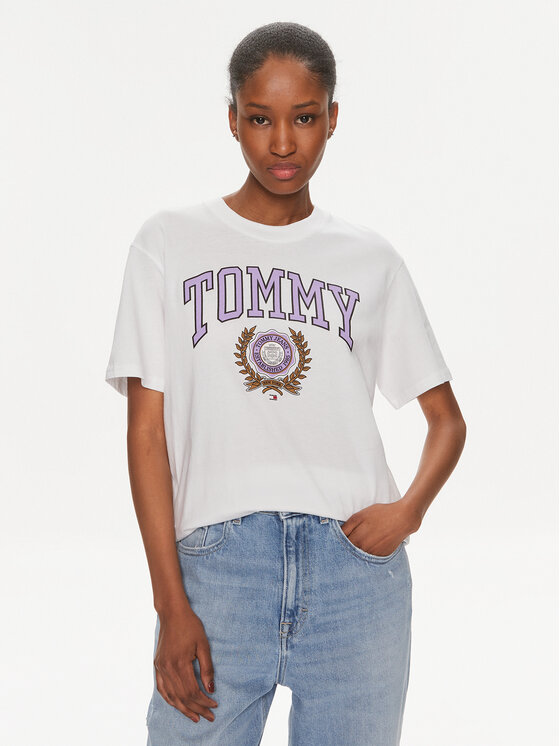 Tommy Jeans T-krekls Varsity DW0DW17824 Balts Relaxed Fit