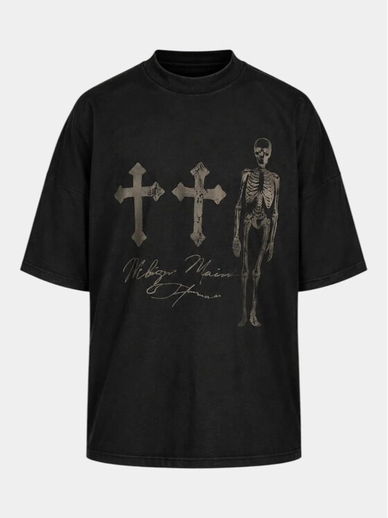 MADE BY SOCIETY MADE BY SOCIETY T-Shirt Skeleton - T17689 Czarny Basic Fit