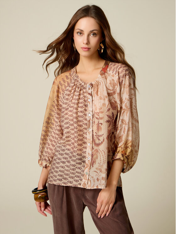 Oltre Oltre Koszula 5022J000957N0R2 Kremowy Baggy Fit