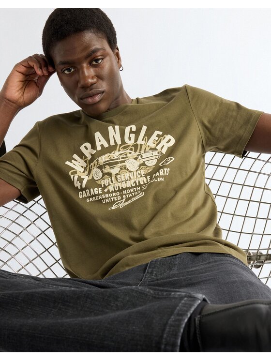 Wrangler Wrangler T-Shirt AMERICANA TEE Zielony Regular Fit