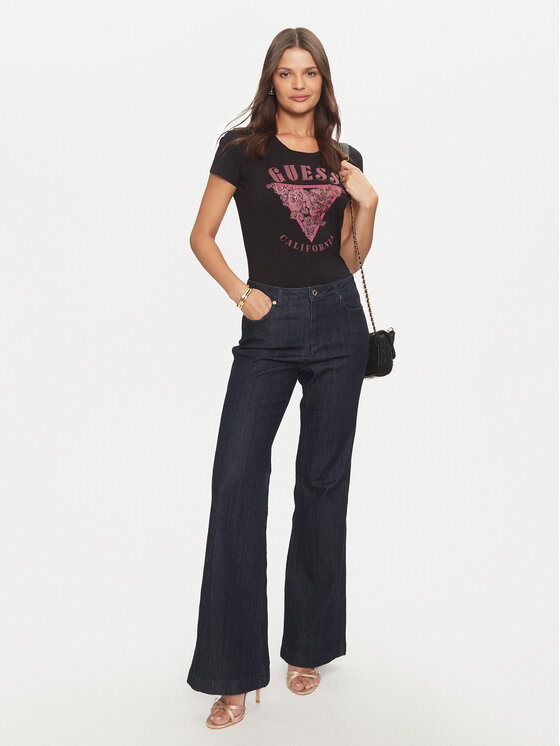 Guess Guess Marškinėliai W4BI19 J1314 Juoda Slim Fit