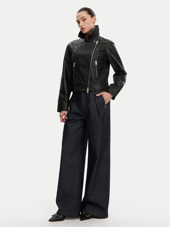 French Connection French Connection Lederjacke 7DZI5 Schwarz Regular Fit