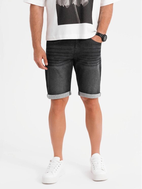 Ombre Ombre Szorty jeansowe OM-SRDS-0164 Czarny Regular Fit