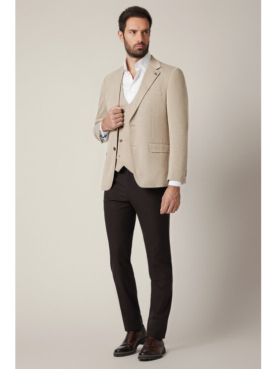 Lancerto Lancerto Marynarka Offida MA131225000006 Beżowy Slim Fit