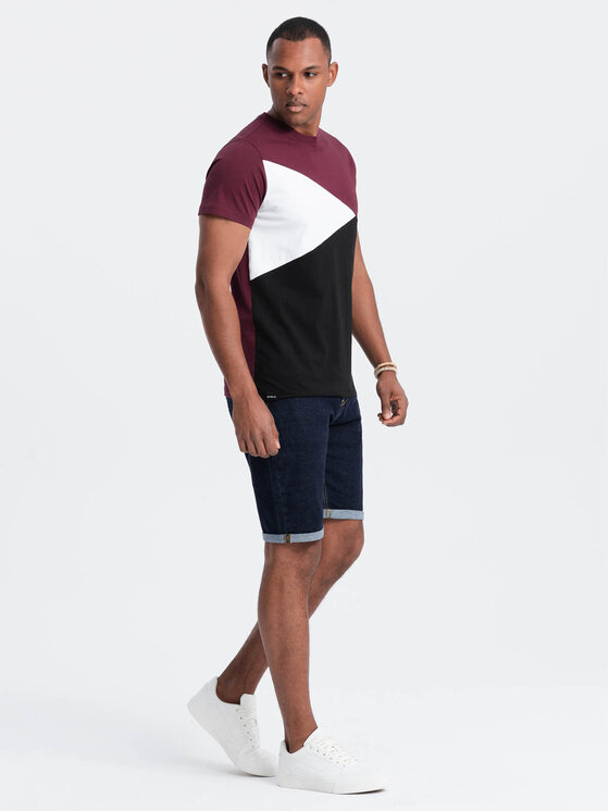 Ombre Ombre T-Shirt OM-TSCT-0174 Bordowy Regular Fit