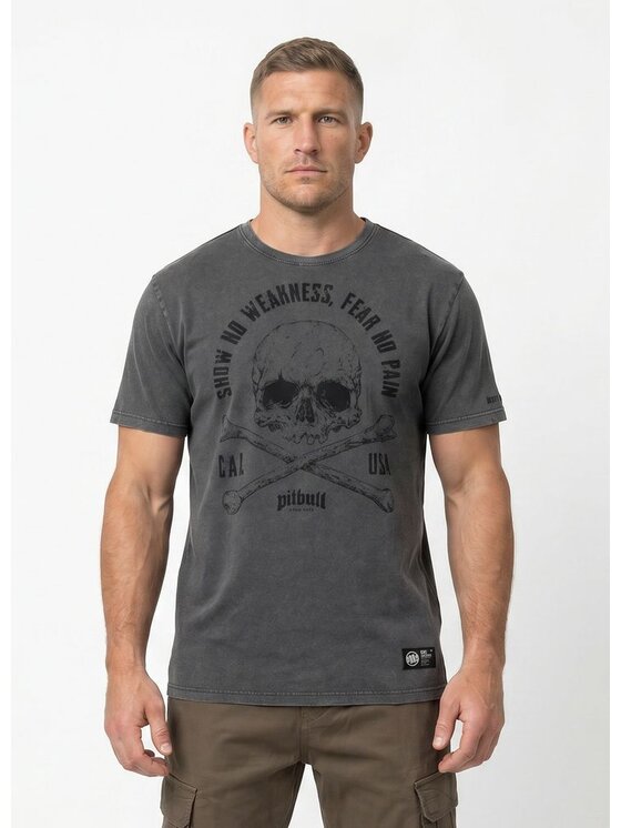 PITBULL PITBULL T-Shirt FEAR NO PAIN Szary Regular Fit