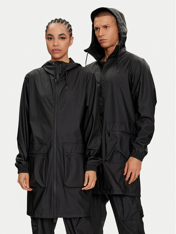 Rains Geacă de ploaie Cargo Long Jacket W3 19850 Negru Regular Fit