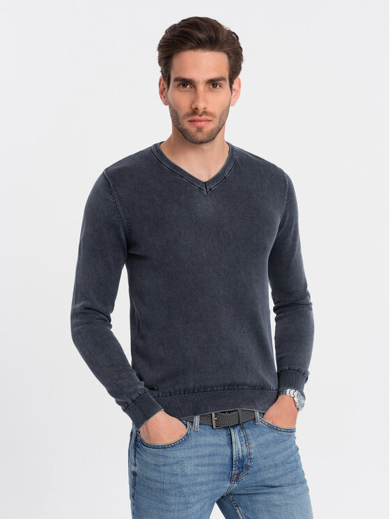 Ombre Ombre Sweter OM-SWOS-0108 Granatowy Fitting Fit