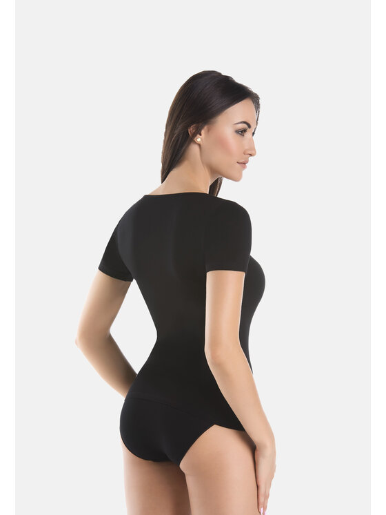 Teyli Teyli T-Shirt Koszulka bawełniana dekolt V Czarny Standard Fit
