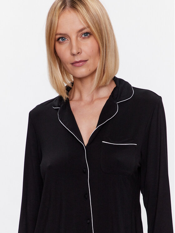 Hunkemöller Hunkemöller Koszulka piżamowa Jacket 201739 Czarny Regular Fit