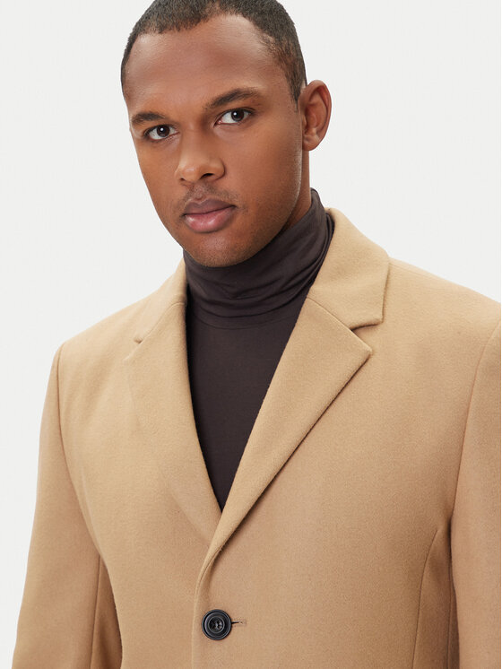 HUGO HUGO Vilnonis paltas Migor2541 50546528 Smėlio Slim Fit
