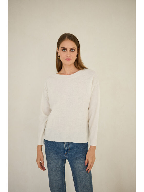 Entelier Entelier Sweter dekolt łódka Biały Relaxed Fit