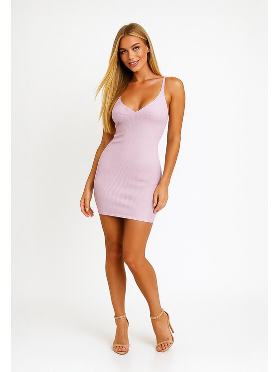 Nudyess Nudyess Úpletové šaty Lancerta Mini z prążka Fialová Fitted Fit