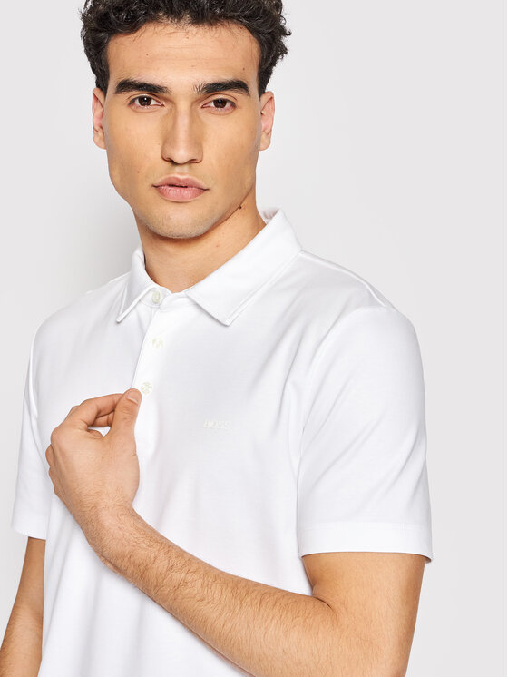 BOSS Boss Тениска с яка и копчета Palosh 50471335 Бял Slim Fit
