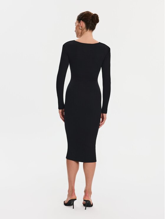 Nudyess Nudyess Sukienka codzienna Carla z prążka Czarny Slim Fit