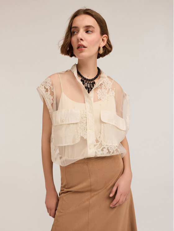 Motivi Motivi Camicia 5018W000504N011 Crema Boxy Fit