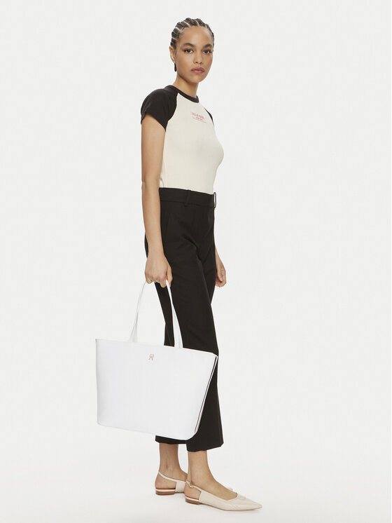 Tommy Hilfiger Tommy Hilfiger Borsetta Th Essential Sc Tote Corp AW0AW16089 Bianco