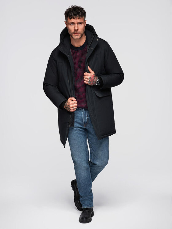 Ombre Ombre Parka OM-JAPJ-0313 Czarny Regular Fit