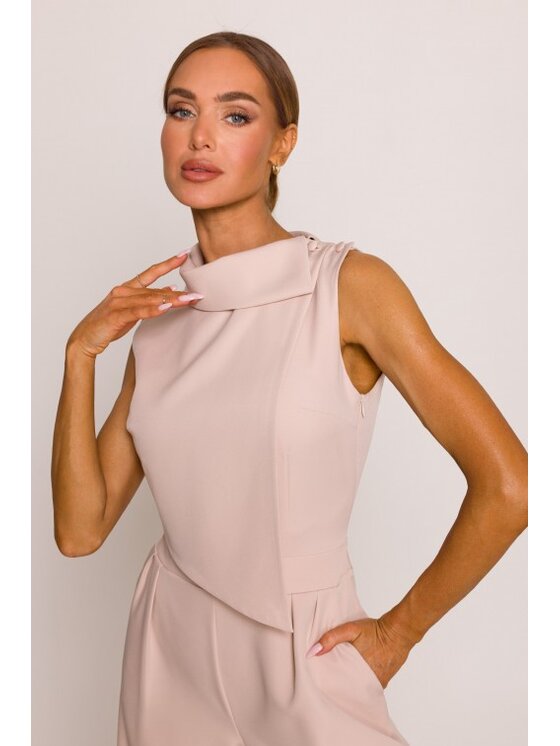 Made of Emotion Made of Emotion Kombinezon M702 Beżowy Flared Leg