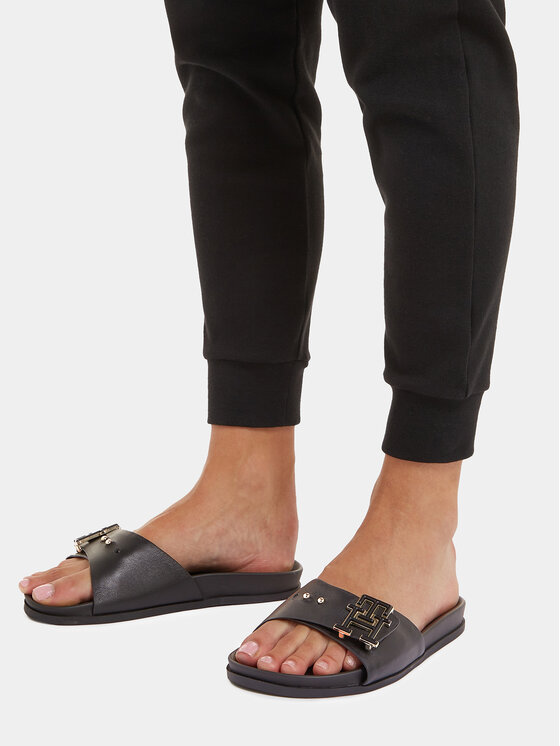 Tommy Hilfiger Tommy Hilfiger Ciabatte Th Hardware Leather Flat Sandal FW0FW07940 Nero