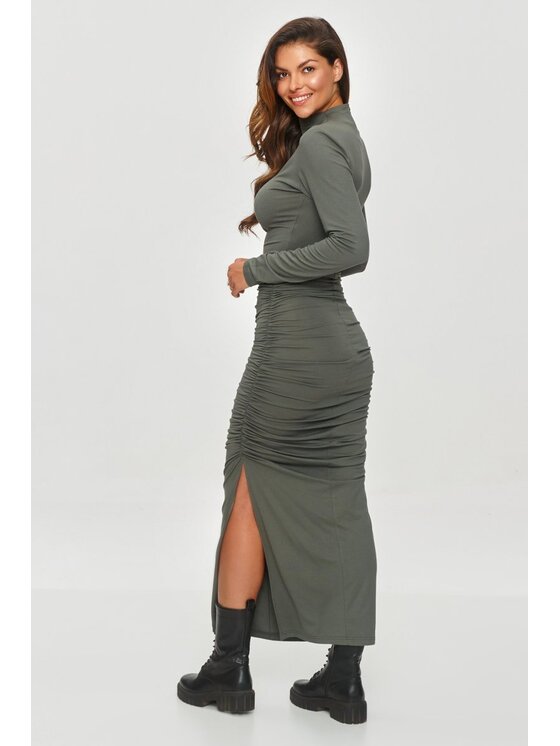 Makadamia Makadamia Sukienka wieczorowa M841 Khaki Shaped Fit