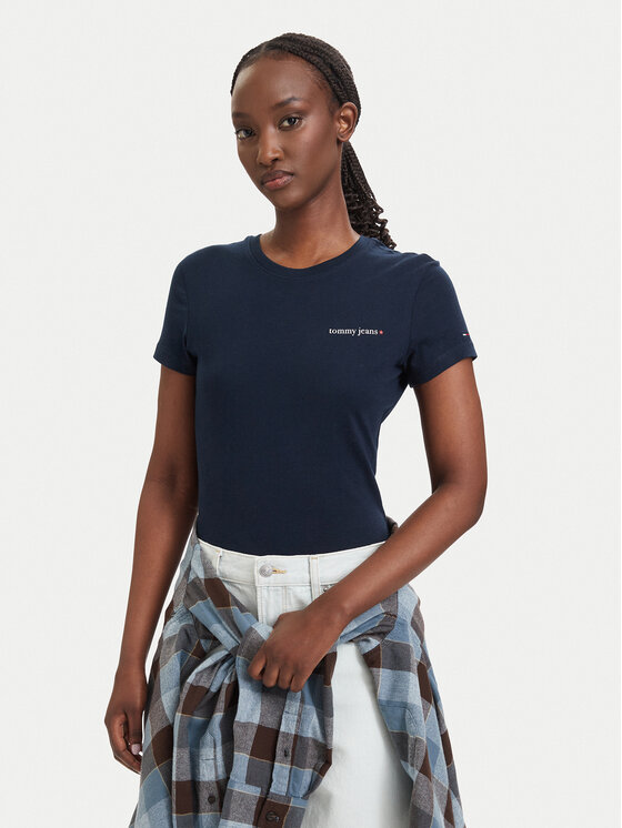 Tommy Jeans Tricou Ess Logo DW0DW23479 Bleumarin Slim Fit