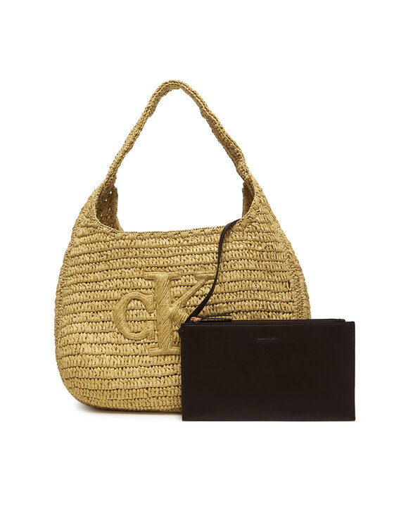 Calvin Klein Calvin Klein Torbica Bold Ck Raffia Lg Shoulder Bag LV04F3448G Bež