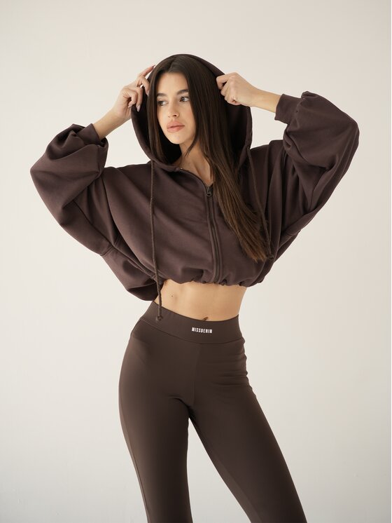 MissDenim MissDenim Bluza Oversize Crop Zip Hoodie Brązowy Oversize