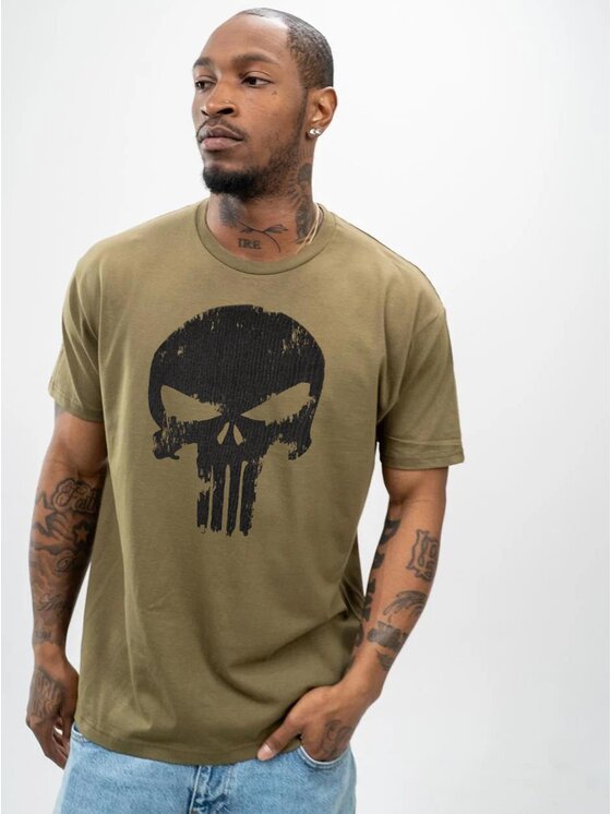 Marvel Marvel T-Shirt Koszulka Z Krótkim Rękawem Męska Oliwkowa Marvel Comics Punisher Crushed Logo S Khaki Regular Fit