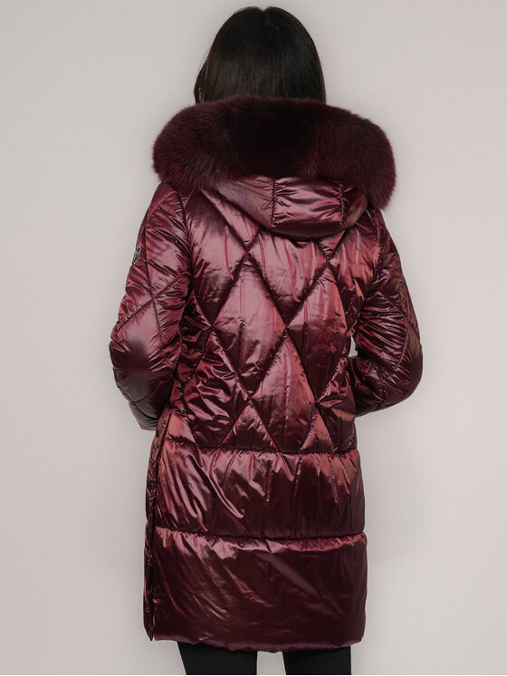 FAN LEATHER FAN LEATHER Kurtka puchowa Puchowa z Kapturem z Lisa Odpinanym 94 Bordowy Standard Fit