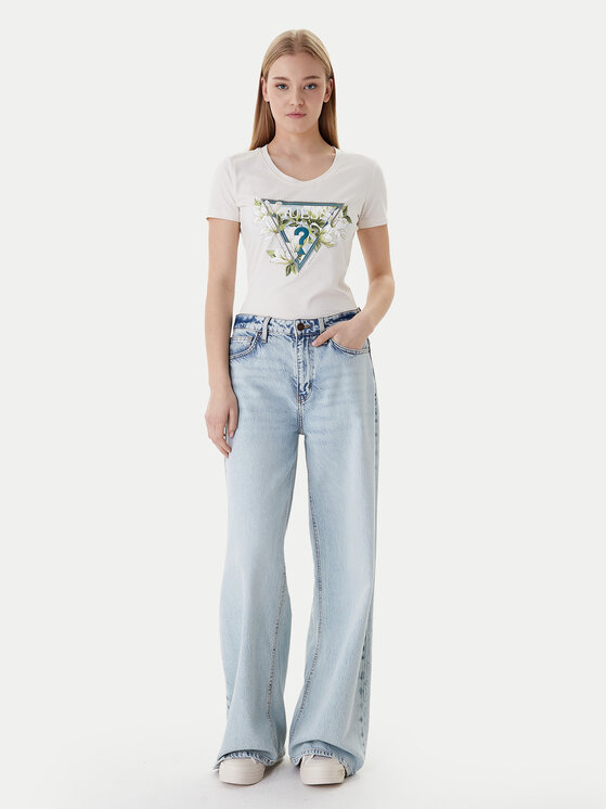 Guess Guess Marškinėliai W6RI35 J1314 Écru Slim Fit