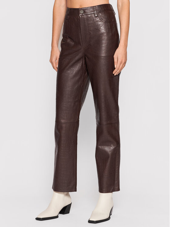 Gestuz Kožené nohavice Sally 10905552 Hnedá Regular Fit