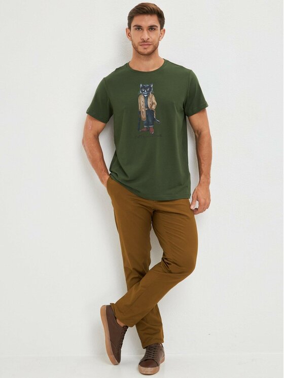 CAT by maniita lacitta CAT by maniita lacitta T-Shirt Printed men's t-shirt with CAT Zielony Regular Fit