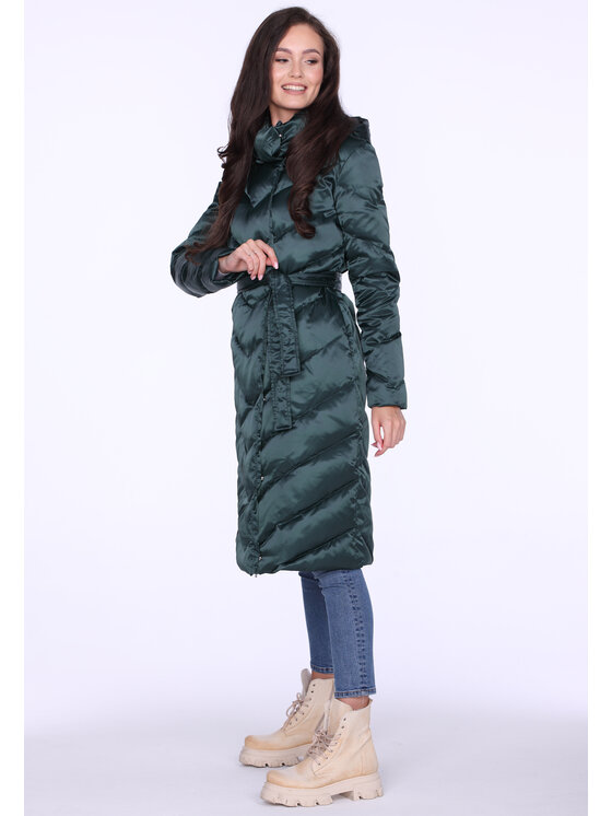 Perso Perso Zimný kabát wiązany puchowy Zelená Slim Fit