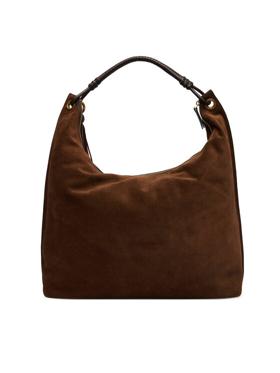 Tommy Hilfiger Tommy Hilfiger Torebka Th Statement Leather Hobo Suede AW0AW18403 Brązowy