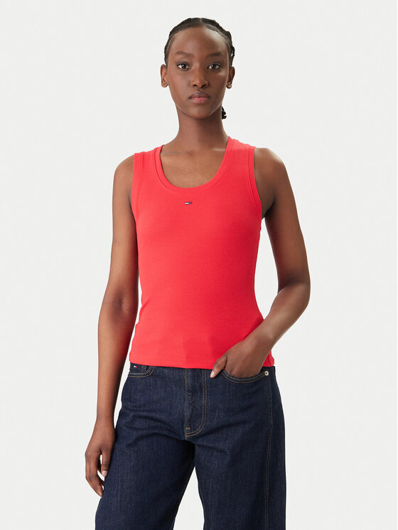 Tommy Jeans Tommy Jeans Top Essential DW0DW20673 Červená Slim Fit