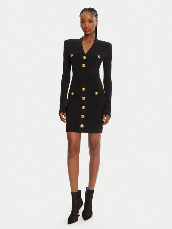 Balmain Balmain Kötött ruha DF1R8059KB07 Fekete Regular Fit