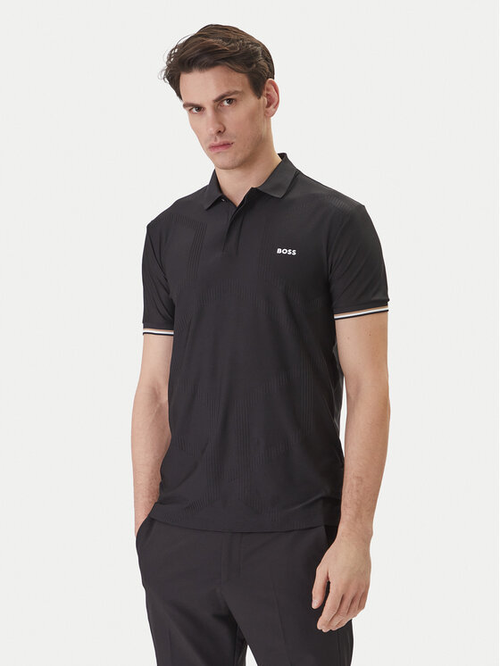 BOSS Tricou polo Chip Hexa 50554561 Negru Regular Fit