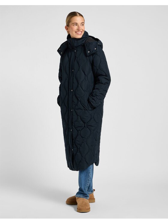 Lee Lee Kurtka puchowa LONG PUFFER Czarny Relaxed Fit
