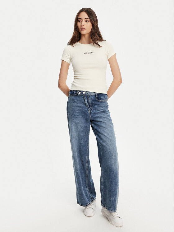 Guess Jeans Guess Jeans Tričko W5YP37 KA0H1 Écru Slim Fit
