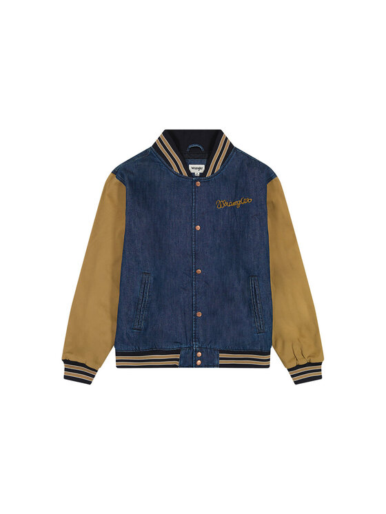 Wrangler Wrangler Kurtka jeansowa VARSITY JACKET Niebieski Regular Fit