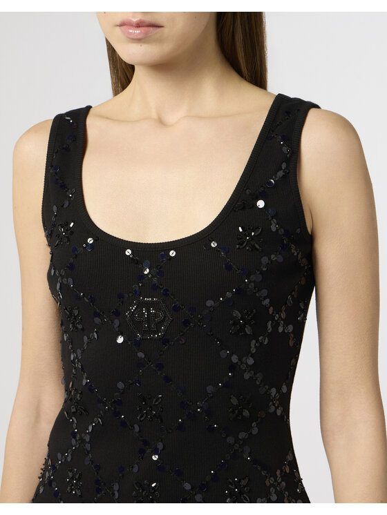 PHILIPP PLEIN PHILIPP PLEIN Tank top 30723 Czarny Skin Tight Fit