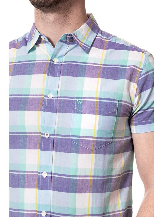 Wrangler Wrangler Koszula SS 1PKT SHIRT Fioletowy Regular Fit