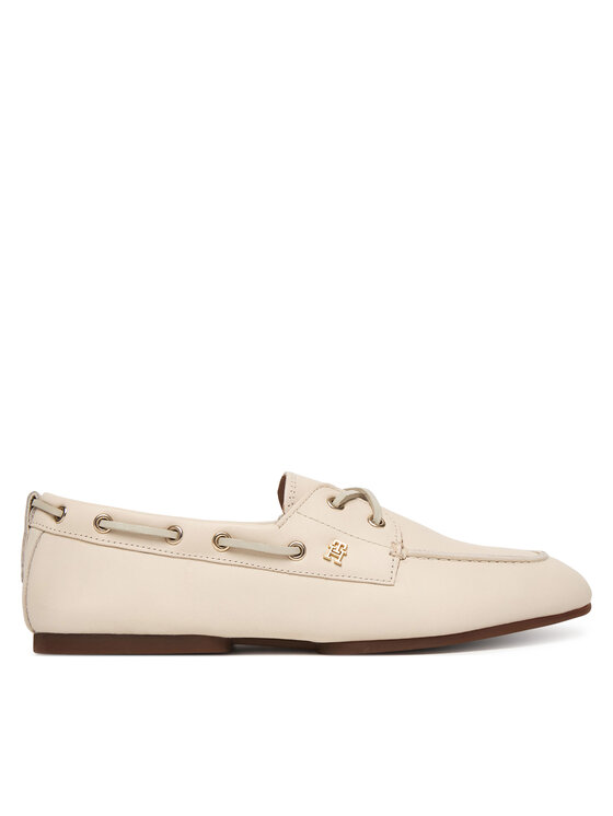 Tommy Hilfiger Tommy Hilfiger Īsi apavi Th Sleek Leather Boat Shoe FW0FW09148 Écru