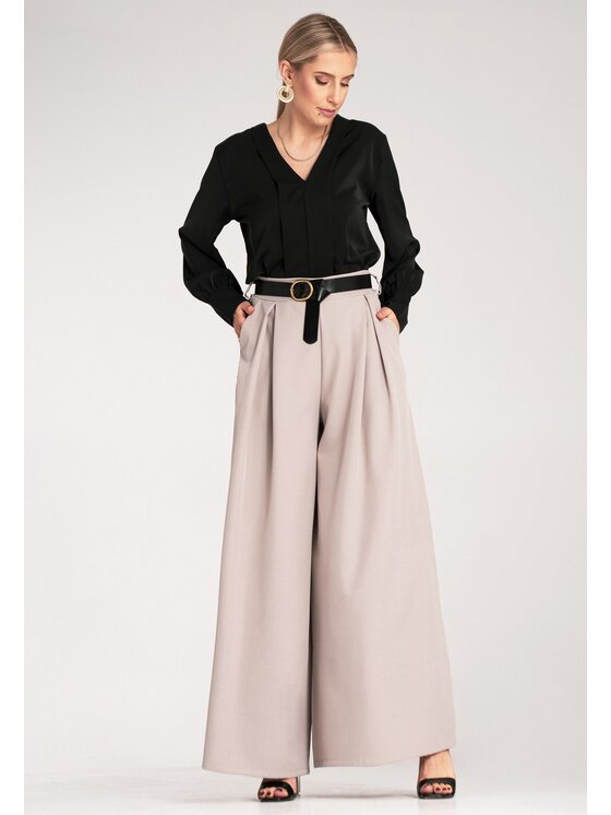 FIGL FIGL Pantaloni di tessuto M1134 Beige Palazzo Fit