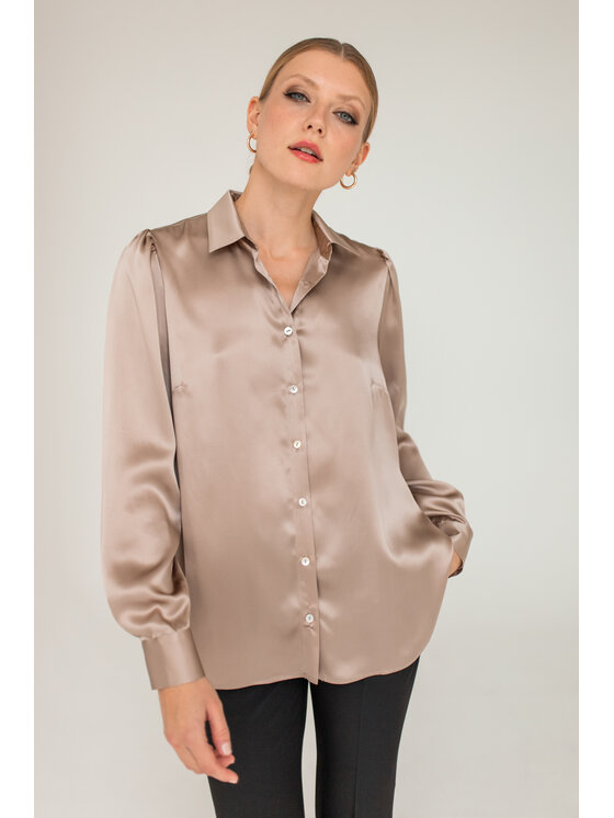 Entelier Entelier Koszula klasyczna Beżowy Comfortable Fit