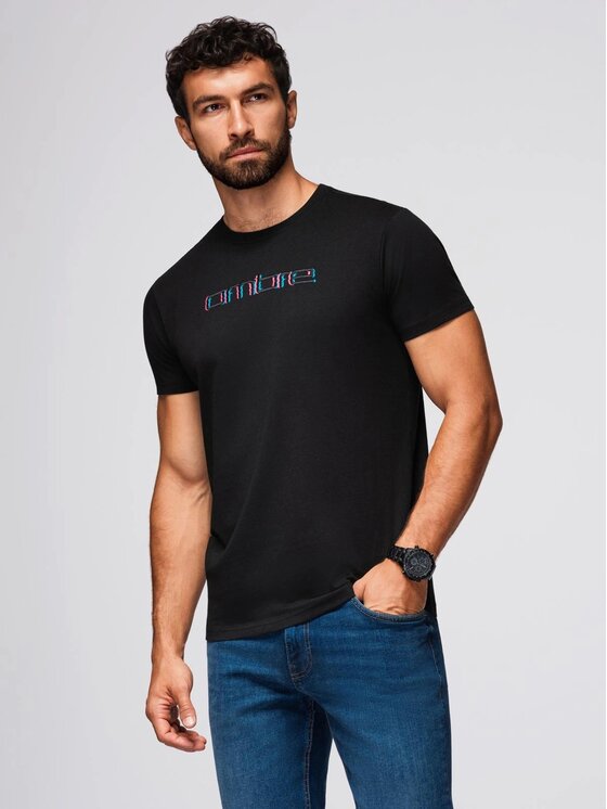 Ombre Ombre T-Shirt OM-TSPT-0248 Czarny Regular Fit