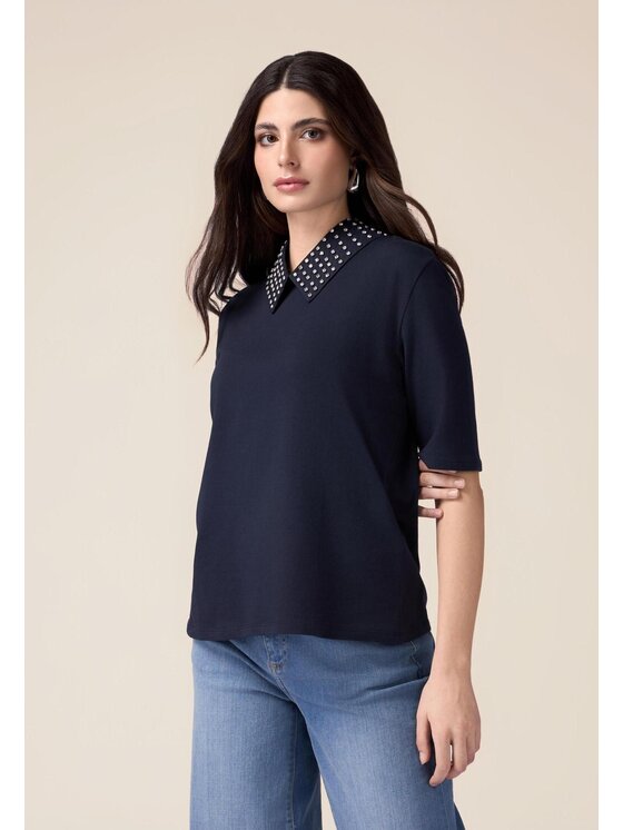 Oltre Oltre Bluzka G359J004136N034 Niebieski Slim Fit