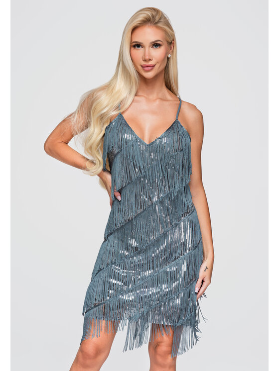 Ombre Ombre Sukienka wieczorowa LA-OM-DLR404 Szary Loose Fit